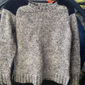 J. Crew Black and Gray Knit Wool Sweater